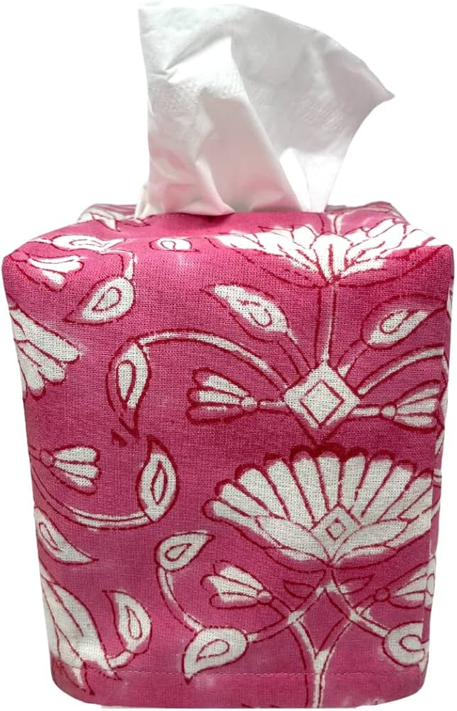Tissue Box Cover | Tissue Holder | Square | Handmade with Block-Printed Fabric from India | House... | Amazon (US)