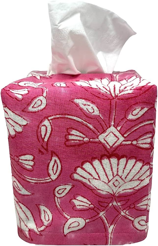 Tissue Box Cover | Tissue Holder | Square | Handmade with Block-Printed Fabric from India | House... | Amazon (US)