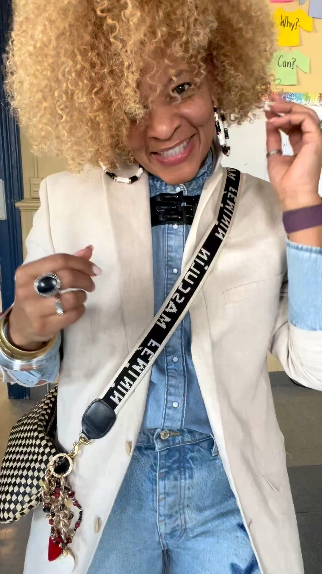 (FP) When you aim for a black tie look to break up your blue-on-blue outfit but forget your necklace! Luckily, I had some hair pins in my purse, so I just attached them to my shirt instead of my hair. 😂 How did I do? Were you FOOLED?💬⬇️

#ootd #styleinspo #stylehacks  #accessorize #teachersoftiktok

Blazer @Macys  
Shirt: @J.Crew  
Jeans: @Free People 
Sneakers: @SeaVees 
Bag: @Clare V. 


#LTKWorkwear #LTKootd #LTKSaleAlert