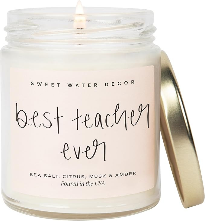 Sweet Water Decor Best Teacher Ever Candle, Back to School Teacher Gifts, 9 oz Clear Jar with 40 ... | Amazon (US)