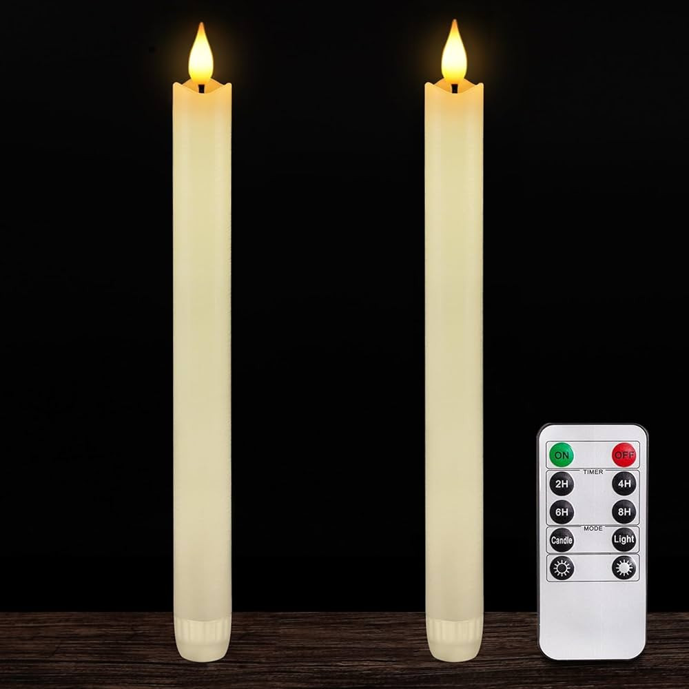 Homemory 2 Pcs Real Wax Made Flameless Taper Candles with Remote and Timer, 9.6" Ivory Battery Op... | Amazon (US)