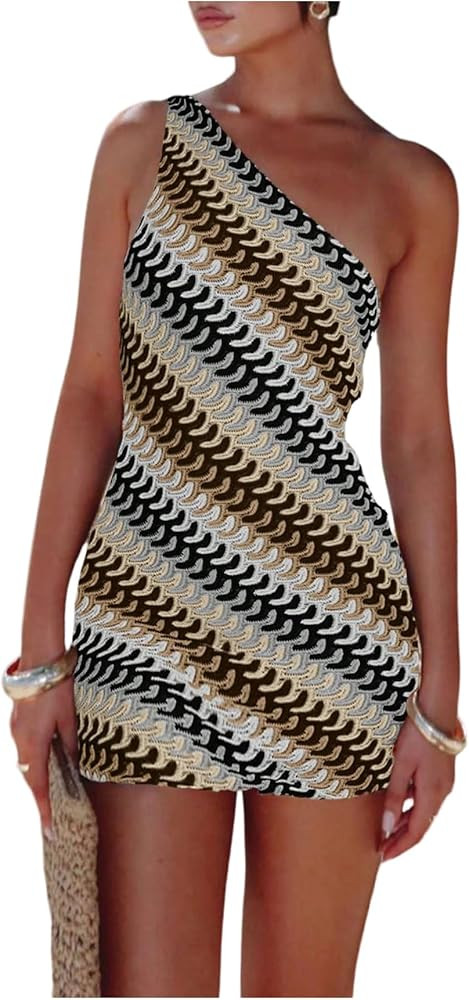 GORGLITTER Women's Asymmetrical One Shoulder Dress Summer Striped Sleeveless Birthday Night Bodyc... | Amazon (US)