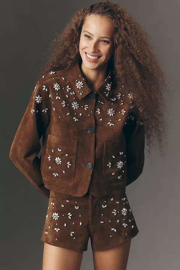 Favorite Duo Embellished Faux-Suede Jacket | Anthropologie (US)