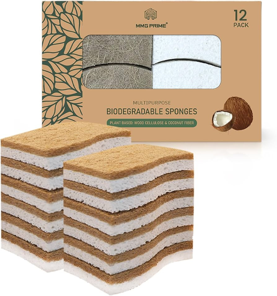 Natural Kitchen Sponge \u201312-Pack Biodegradable Sponges for Dishes \u2013Compostable Dish Wash... | Amazon (US)