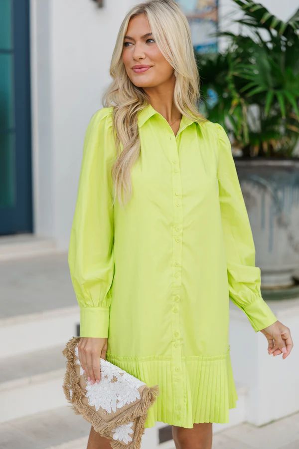 Feeling Serene Chartreuse Yellow Shirt Dress | The Mint Julep Boutique