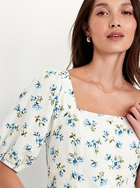 Puff-Sleeve Linen-Blend Floral Top | Old Navy (US)