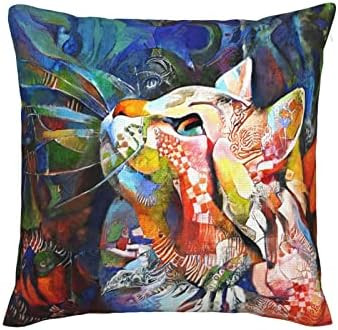 Colorful Abstract Art Cat Linen Throw Pillow Cover Bohemian Pillowcase Decorative Pillow Case Home D | Amazon (US)