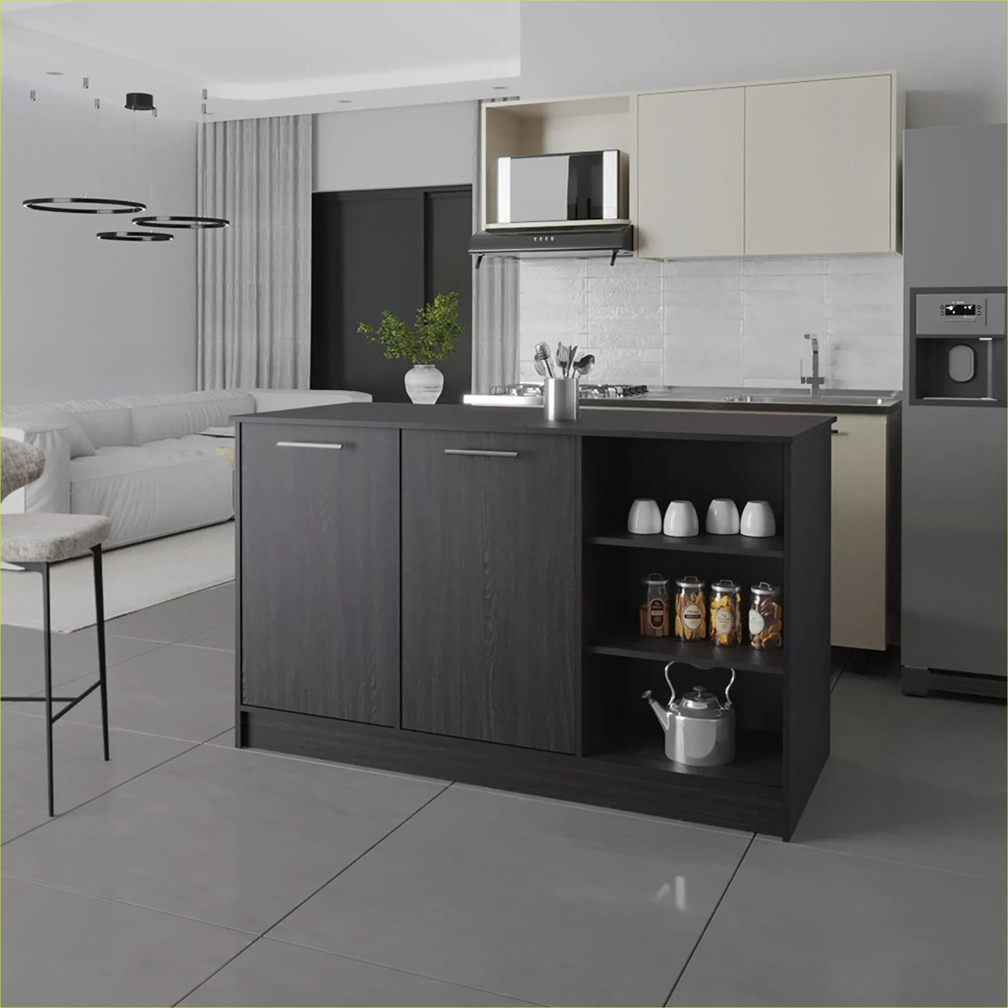 Watnature Kitchen Use Modern Kitchen Island Table Matte Black Engineered Wood with European Ash Countertop one_size | EXLNR2MK3X18 | Lowe's