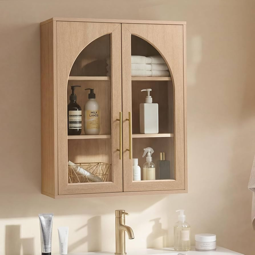 Bathroom Wall Cabinet, 23.5\u00d731.4'' Storage Cabinet, Arched Cabinet Wall Mount with Adjustabl... | Amazon (US)
