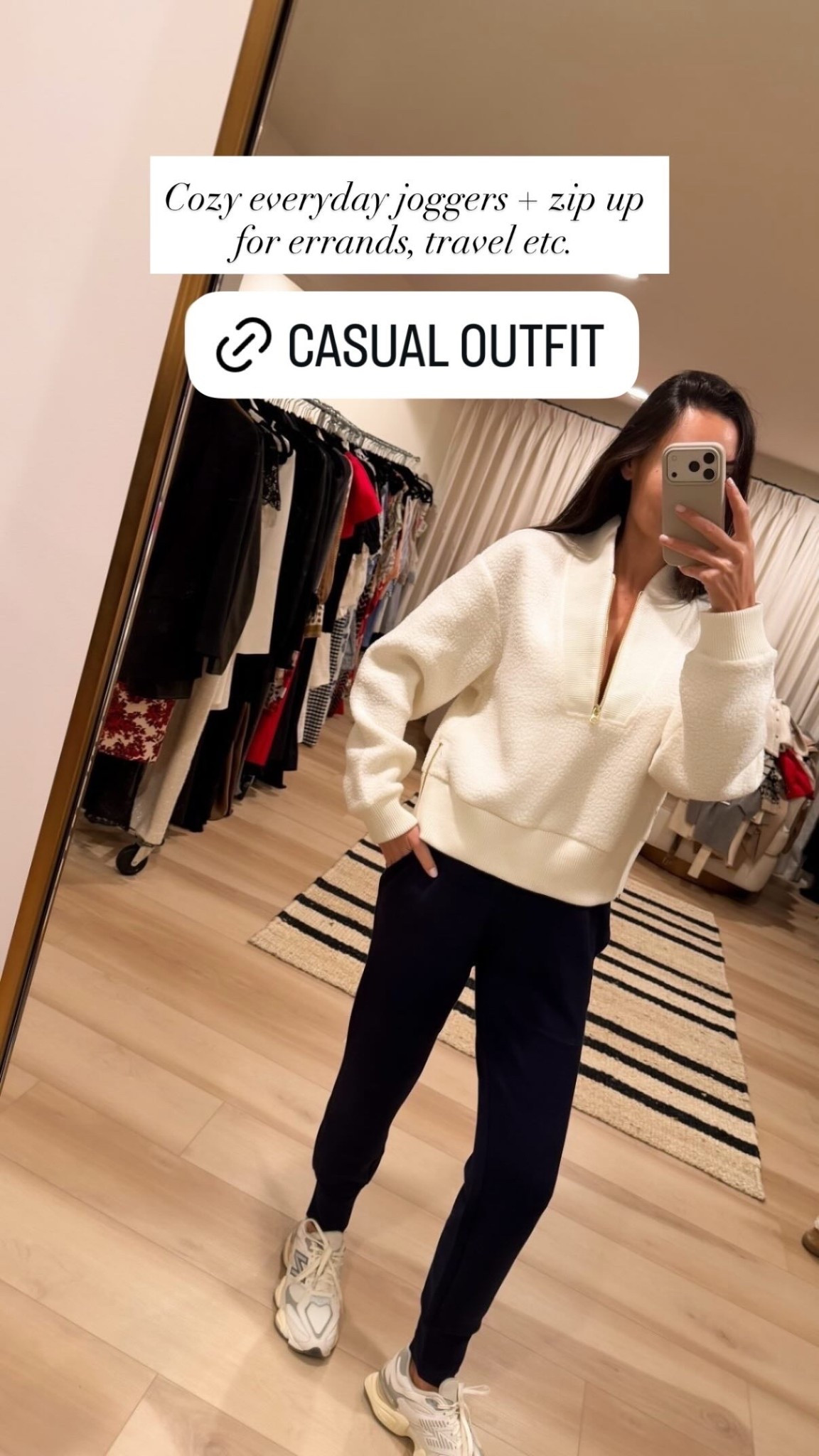 Cozy everyday joggers + zip up for errands, travel etc.