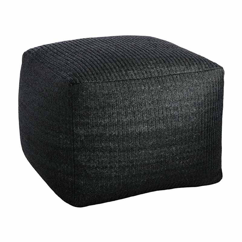 Black Hermosa Outdoor Pouf, 20" | At Home