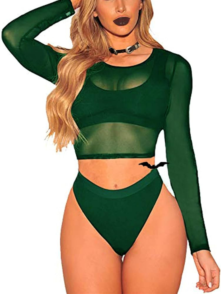 ADOME Mesh Crop Top Sheer Tops for Women See Through Shirt Long Sleeve Basic Crop Top S-4XL | Amazon (US)