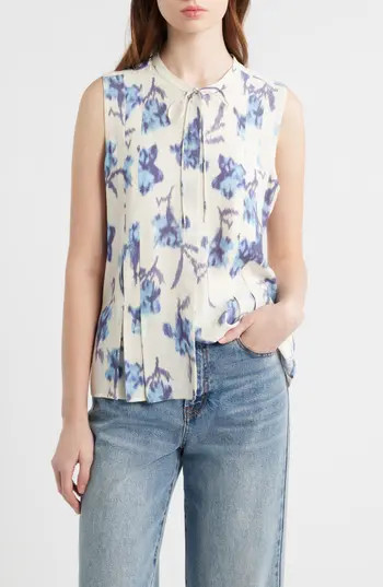 rag & bone Arden Floral Tie Neck Blouse in Ivory at Nordstrom Rack, Size Large | Nordstrom Rack