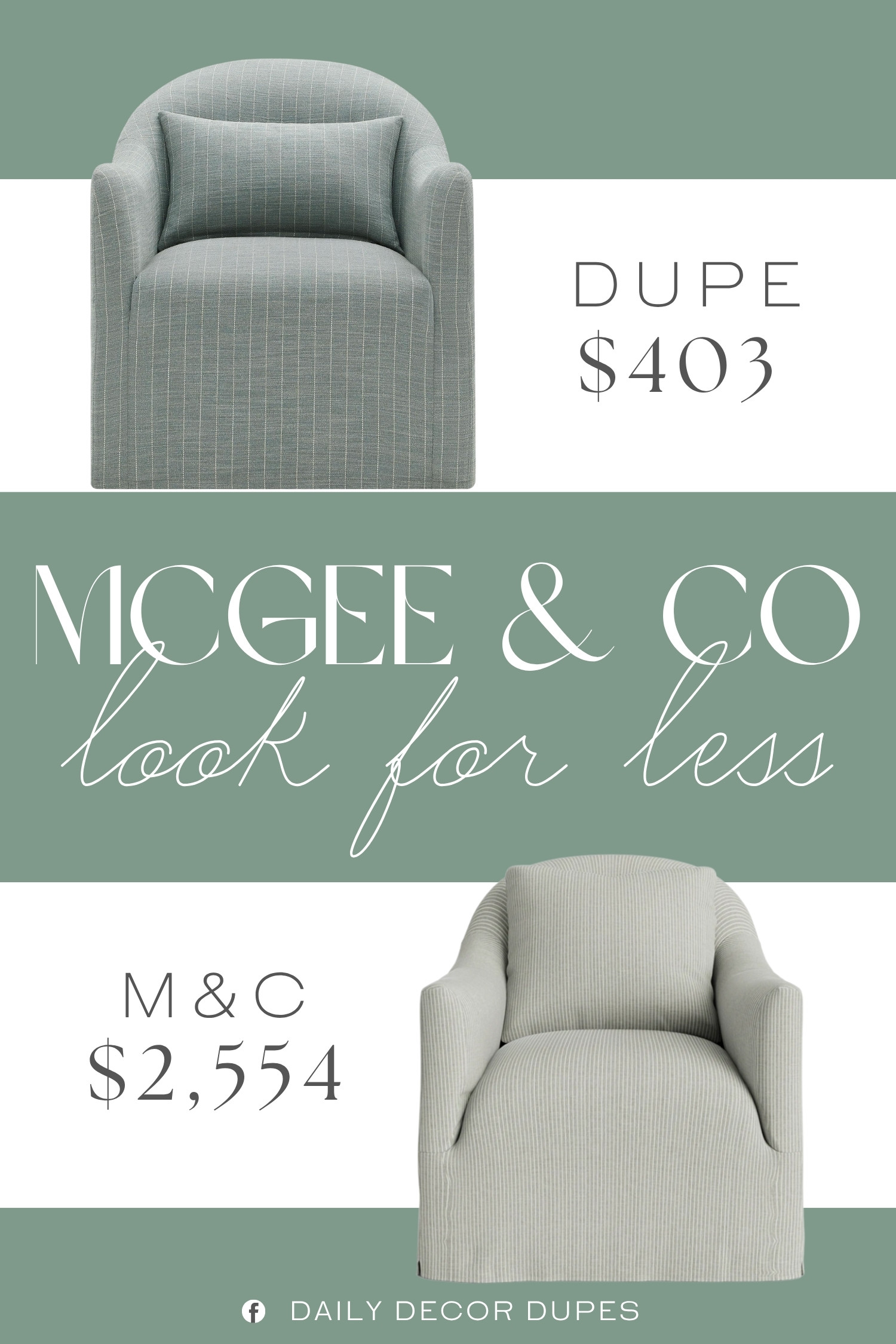 The McGee & Co. Trudeaux Slipcover Swivel Chair combines a rounded back, gently curved arms, removable slipcover, and cushioned seat for a relaxed look that feels both comfortable and refined. A similar option around $403, compared with the $2,554 designer version shown, makes it easier to bring this tailored upholstered chair style into a living room, bedroom, nursery, reading nook, or home office. The neutral fabric and classic silhouette pair beautifully with coastal, traditional, modern farmhouse, transitional, and relaxed neutral interiors. 🪑🤍✨

Home more affordable option find similar look for less budget friendly affordable cheap cheaper beautiful pretty. Clearance sale coupon code discount code promo code luxury Inspo inspiration inspired by idea ideas Love like these? I share multiple every day in my FB group.
#McGeeAndCoInspired #SlipcoverChair #SwivelChair #UpholsteredChair #AccentChair #LivingRoomFurniture #NeutralHomeDecor #CozyHomeDecor 

 #LTKHome