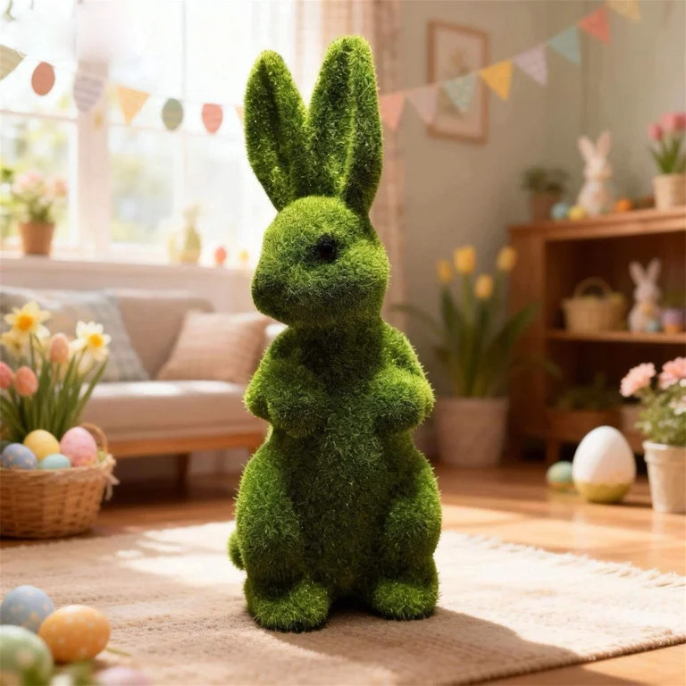 Orangide Easter Flocked Bunny Decor, Artificial Green Bunny Sculpture, Spring Garden Decoration H... | Walmart (US)