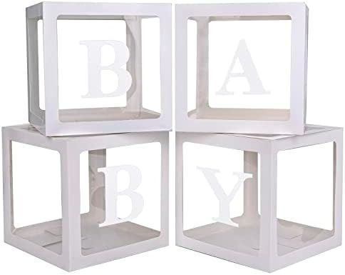 PABUES Baby Boxes with 4 PCS Letters for Baby Shower White Clear Balloon Box Blocks Gender Reveal... | Amazon (US)