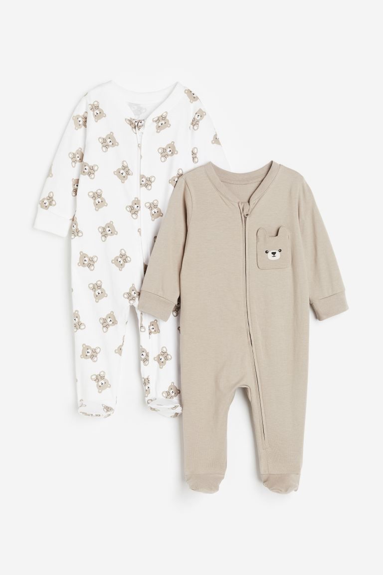 2-pack Zip-up Pajama Jumpsuits - Beige/bear - Kids | H&M US | H&M (US + CA)