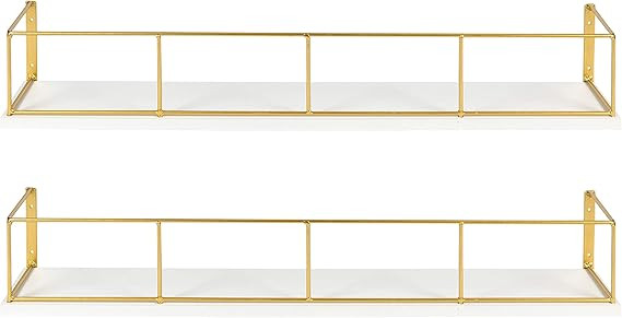 Amazon.com: Kate and Laurel Benbrook 24 inch 2-Pack Wood and Metal Floating Wall Shelves, White a... | Amazon (US)