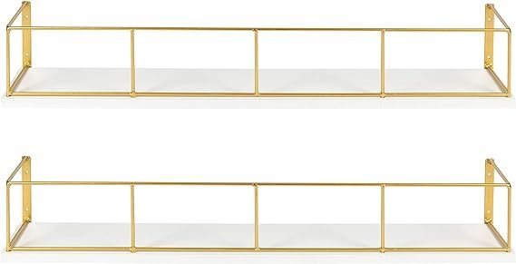 Amazon.com: Kate and Laurel Benbrook 24 inch 2-Pack Wood and Metal Floating Wall Shelves, White a... | Amazon (US)