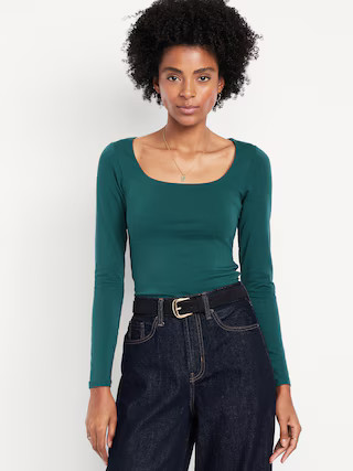 Fitted Double-Layer Scoop-Neck Top | Old Navy (US)