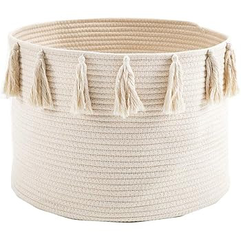 SONINLAW Laundry Hampers, Large Woven Cotton Rope Storage Basket, Tassel Laundry Basket, Blankets... | Amazon (US)
