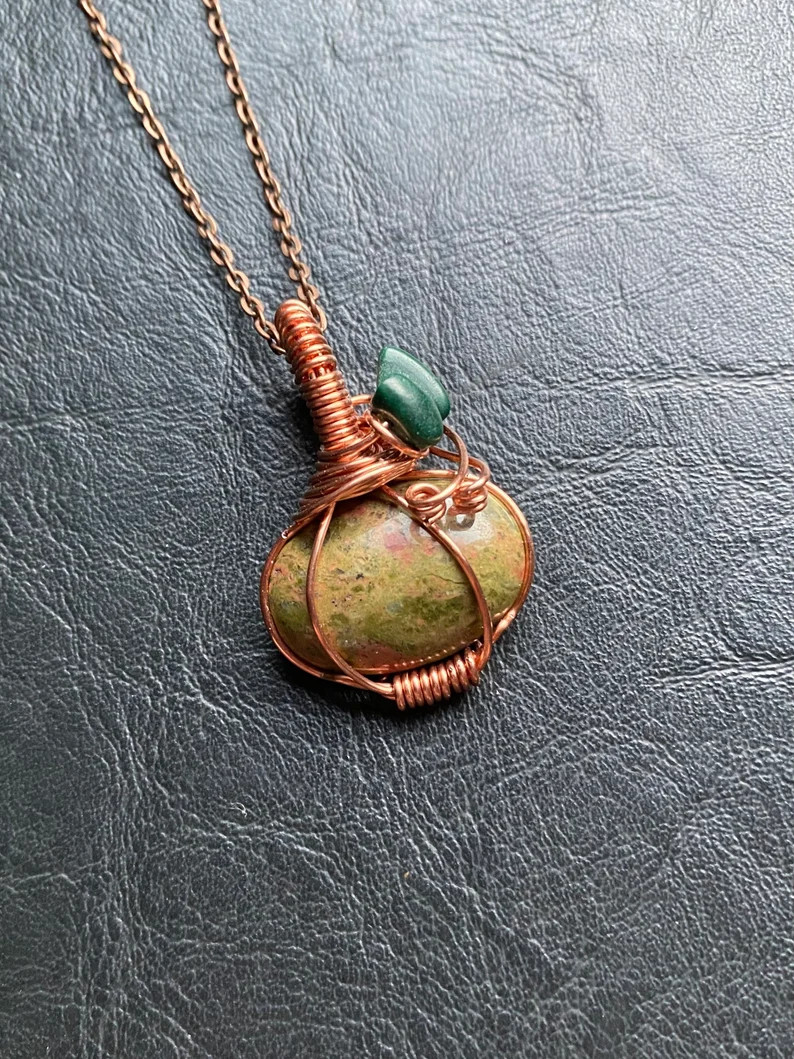 Unakite Pumpkin Pendant Necklace Rustic Fall Autumn - Etsy | Etsy (US)