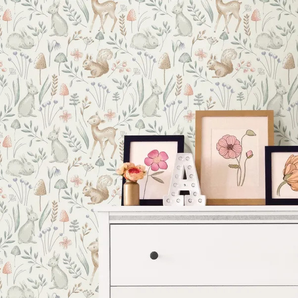 Nu Wall Self Adhesive Woodland Animals Natural Wallpaper | Dunelm (migrated)
