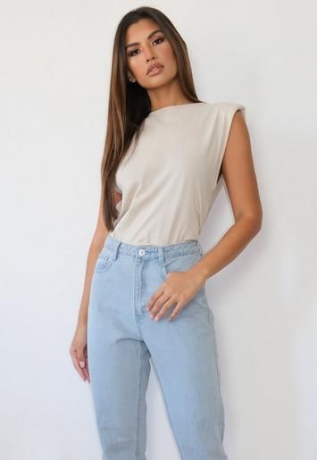 Missguided - Stone Shoulder Pad Sleeveless Top | Missguided (US & CA)