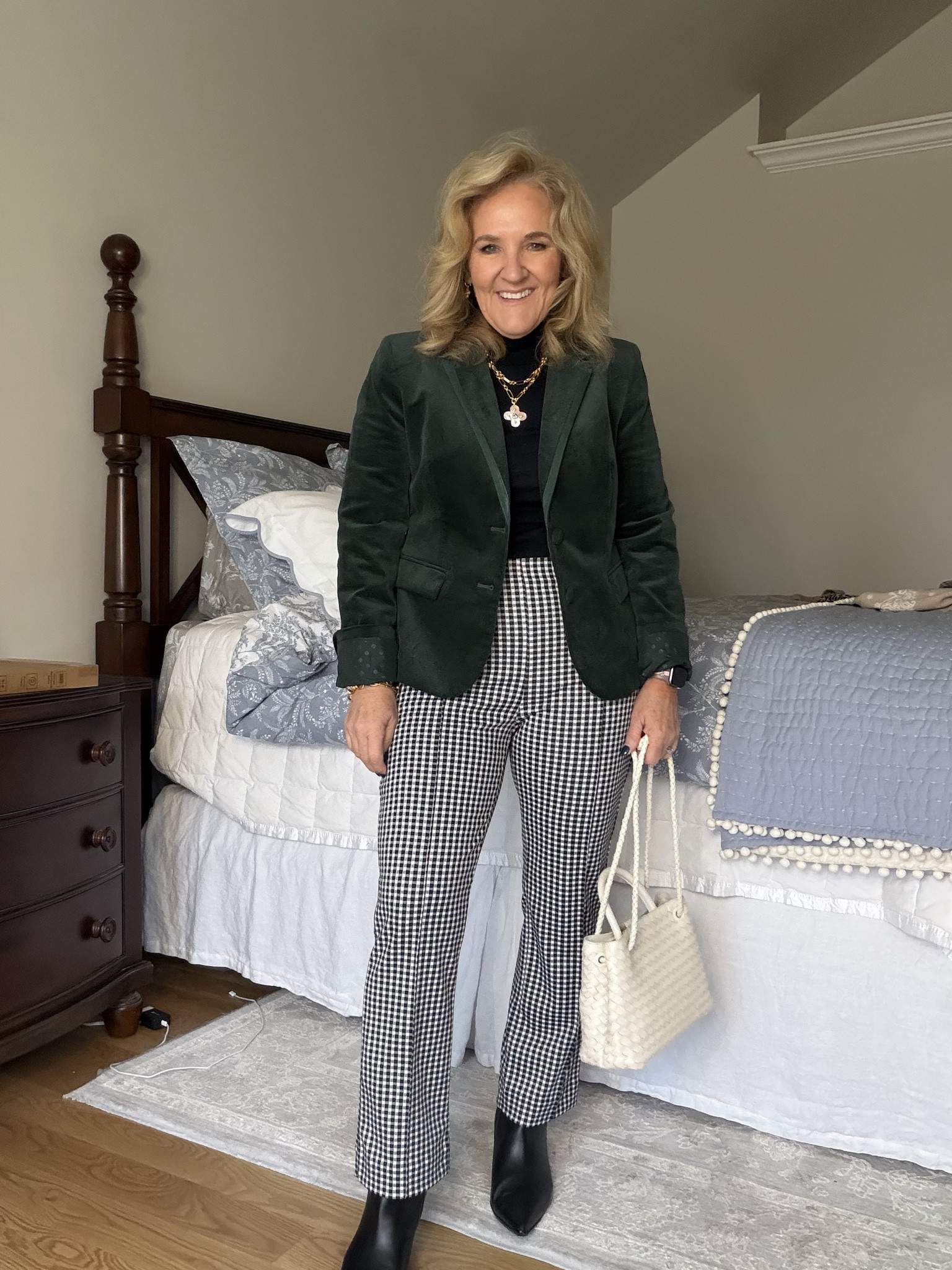  I love the velvet in winter! Size 10 reg 
Pants size medium cardigan, size, medium turtleneck, size, medium

#LTKWorkwear #LTKPetite #LTKOver40
