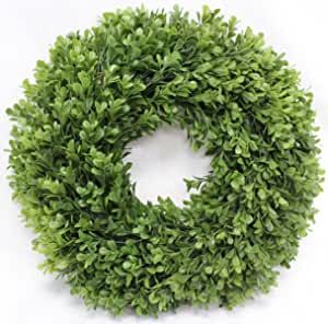 Realistic Artificial Indoor-Outdoor Greenery Mini Wreath 13 Inch Boxwood Green Wreaths for Front ... | Amazon (US)
