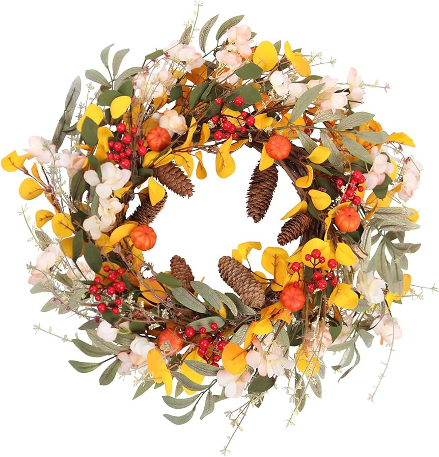 22" Fall Front Door Wreath Artificial Pumpkin Wreath for Autumn Thanksgiving Halloween Indoors Ou... | Amazon (US)