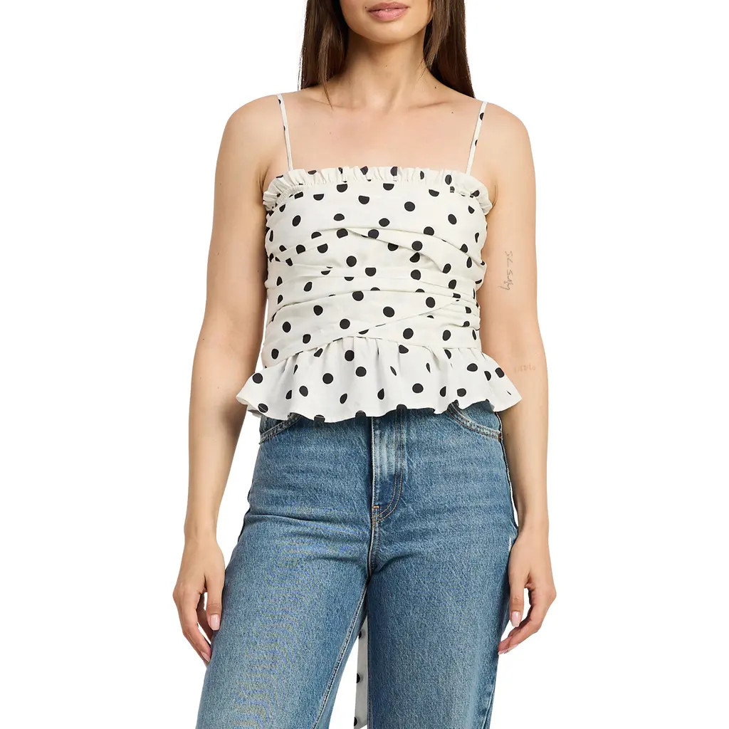 En Saison Harley Ruched Linen Blend Camisole in Ivory Black at Nordstrom, Size Large | Nordstrom