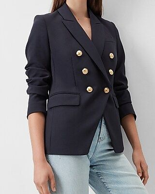 Supersoft Twill Peak Lapel Double Breasted Blazer | Express