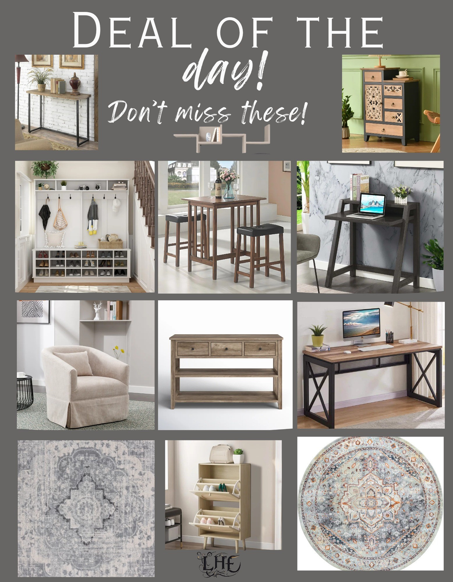 Shop these deals by clicking the thumbnails below 👇.  . . Entryway storage, entryway, hall tree, entryway bench, shoe storage, shoe cabinet, shoe storage cabinet, office desk, desk, office refresh, console table, entryway table, entryway furniture, wall shelf, side table, buffet table, vintage rug, round rug, circular rug, rug, rug sale, deal of the day, swivel chair, small desk, writing desk, accent chair, living room furniture, living room, affordable living room furniture, modern farmhouse living room, farmhouse living room, farmhouse furniture, furniture sale, office furniture, affordable home decor 

#LTKHome #LTKSaleAlert #LTKFamily
