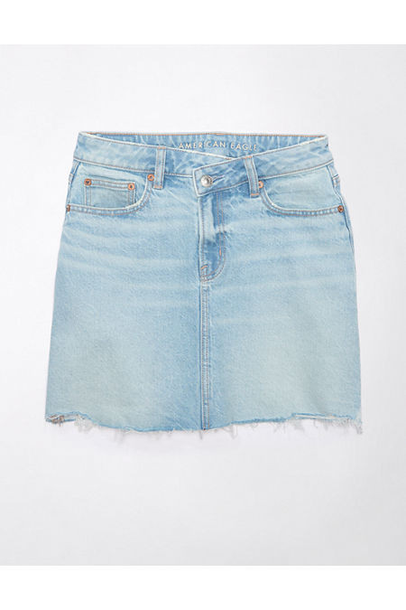 AE Stretch Crossover High-Waisted Perfect Denim Mini Skirt Women's Light Wash 2 Long | American Eagle Outfitters (US & CA)