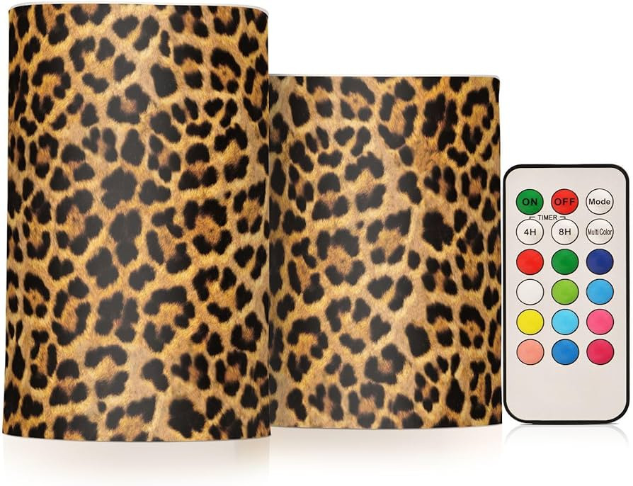 Flickering Flameless Candles, Leopard Texture LED Candles with Remote Timer, Set of 2 Battery Ope... | Amazon (US)