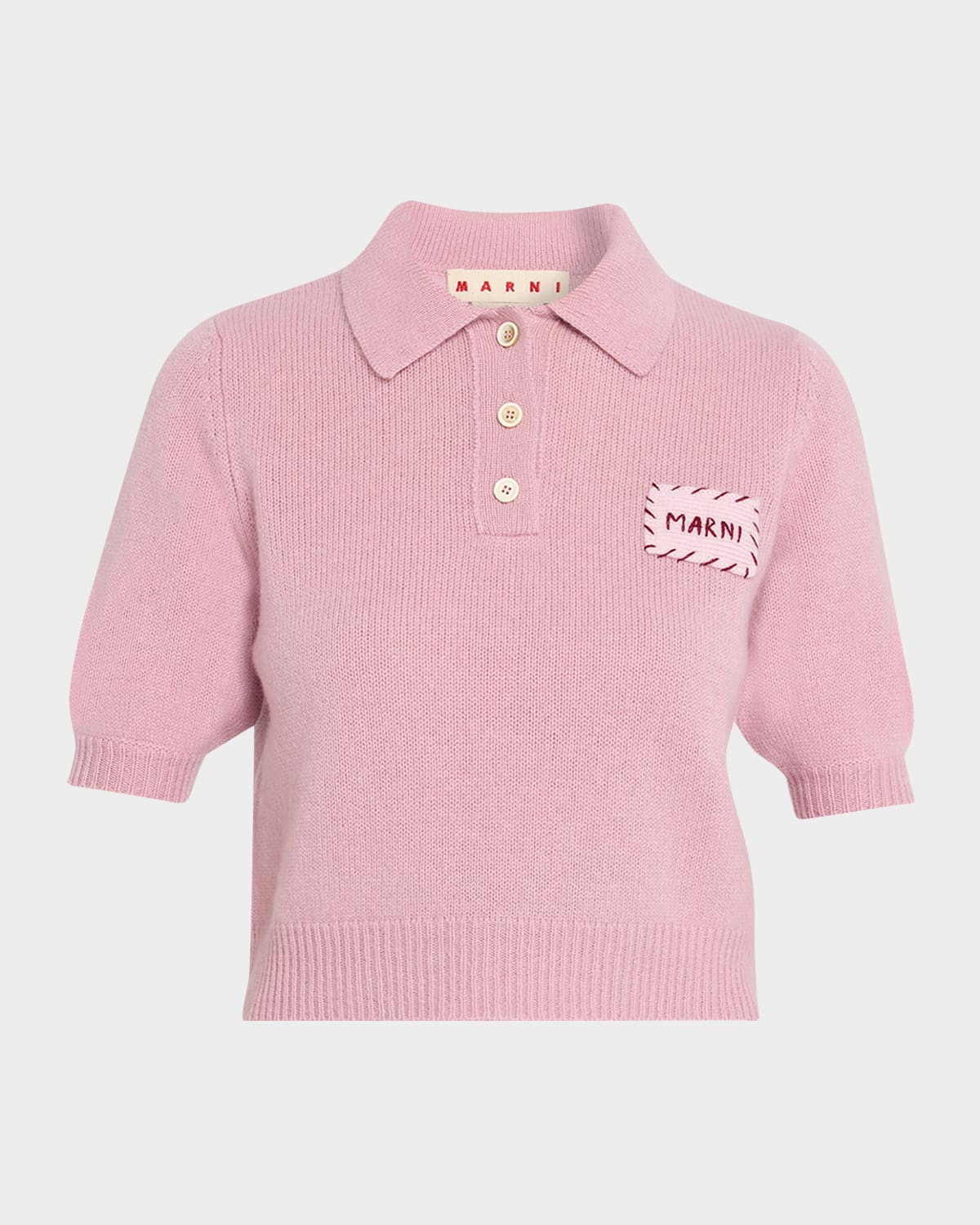 Short-Sleeve Cashmere Crop Polo Sweater | Neiman Marcus