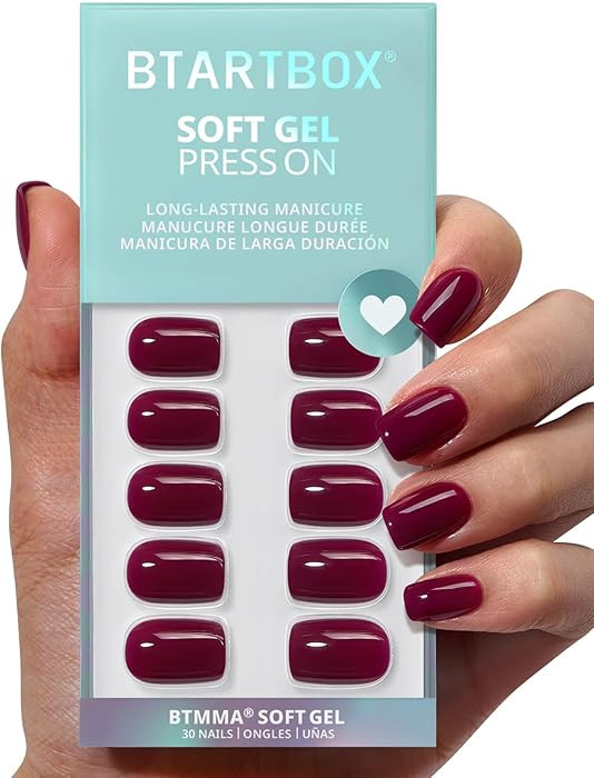 BTArtbox Press On Nails, Blackberry, Short Square, Fall Plum Red, 32Ct | Amazon (US)