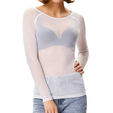 Scyoekwg Clearance Fall Long Sleeve T Shirts for Women Women SeeThrough Top Mesh Shirt Blouse Long S | Walmart (US)