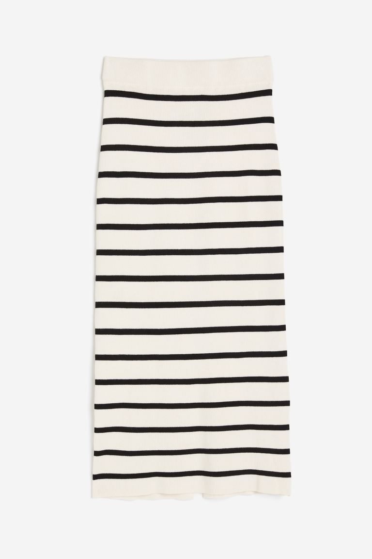 Rib-knit Skirt - Cream/black striped - Ladies | H&M US | H&M (US)