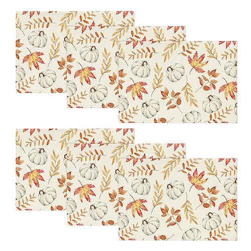 Artoid Mode Orange Maple Leaf Pumpkin Fall Placemats Set of 6, 12x18 Inch Seasonal Autumn Table Mats for Party Kitchen Dining Decoration | Amazon (US)