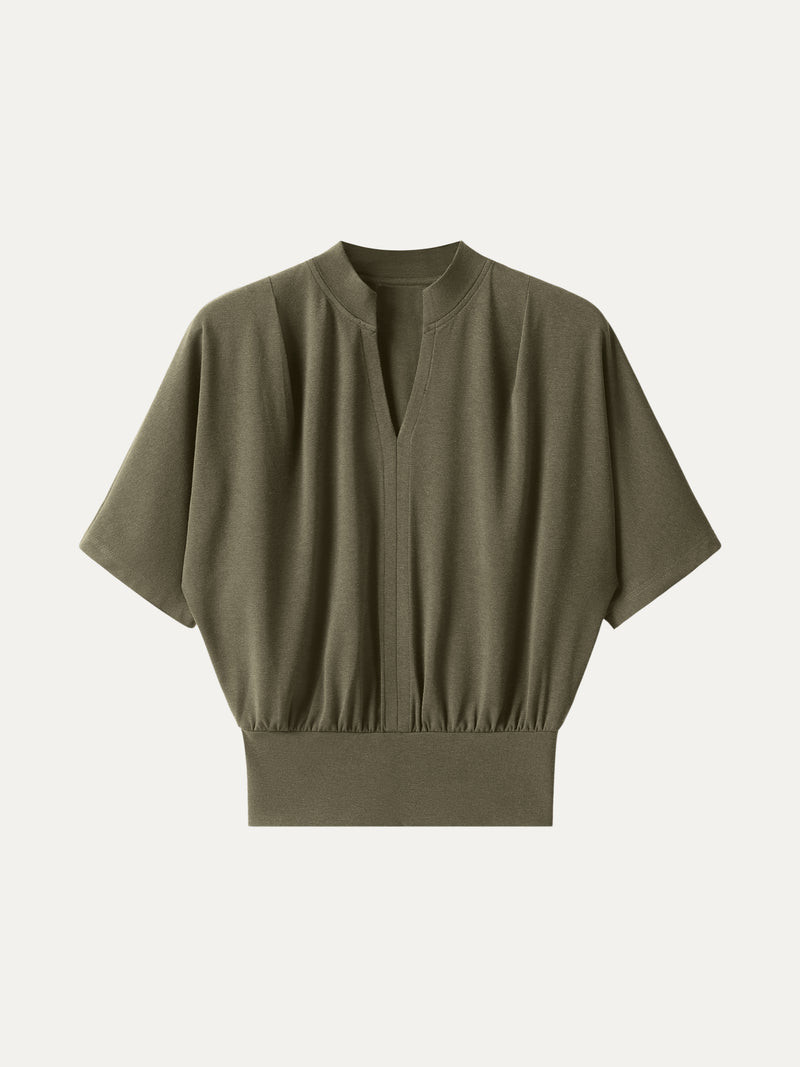 Stand Collar V-Neck Short Sleeve Top | OGLmove