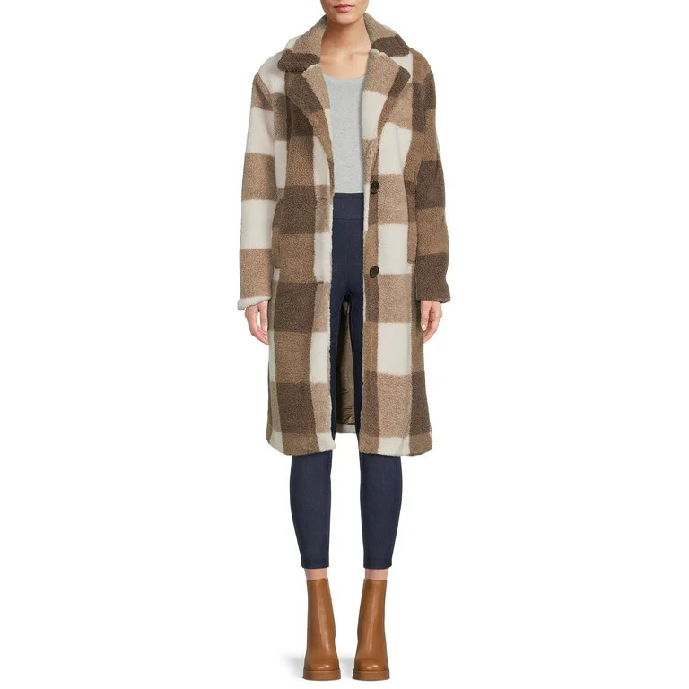 Jason Maxwell Women's Oversized Faux Sherpa Plaid Coat | Walmart (US)