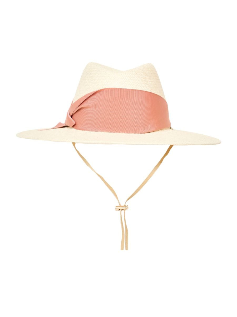 FreyaField Gardenia Grosgrain-Trimmed Straw Fedora | Saks Fifth Avenue