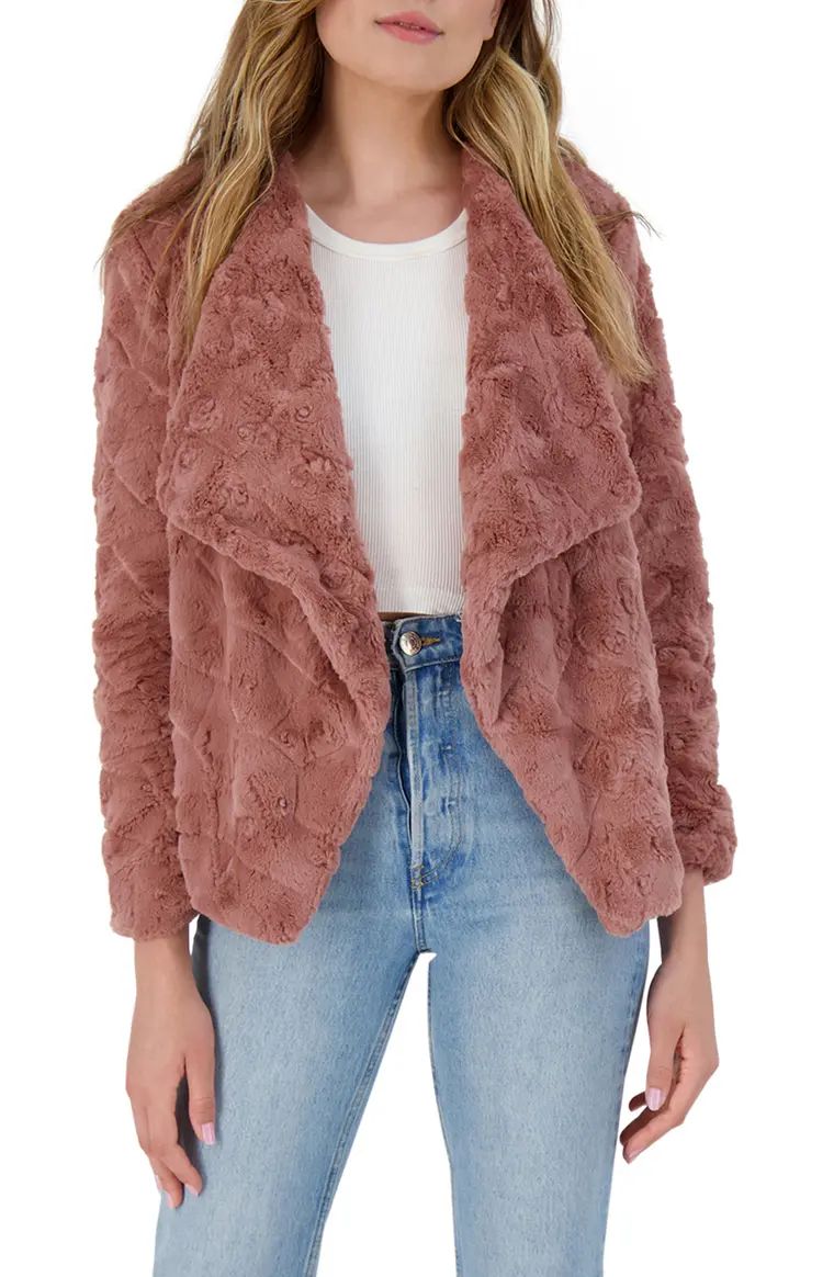 Come Cozy Drape Front Textured Faux Fur Jacket | Nordstrom