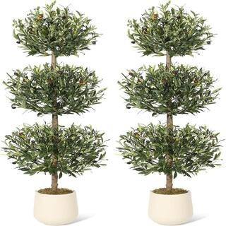 5 ft. Artificial Olive Triple Ball Topiary Trees with Moss and Inner Pot,- 2 Pieces Realistic Fake Shrubs Trees | The Home Depot