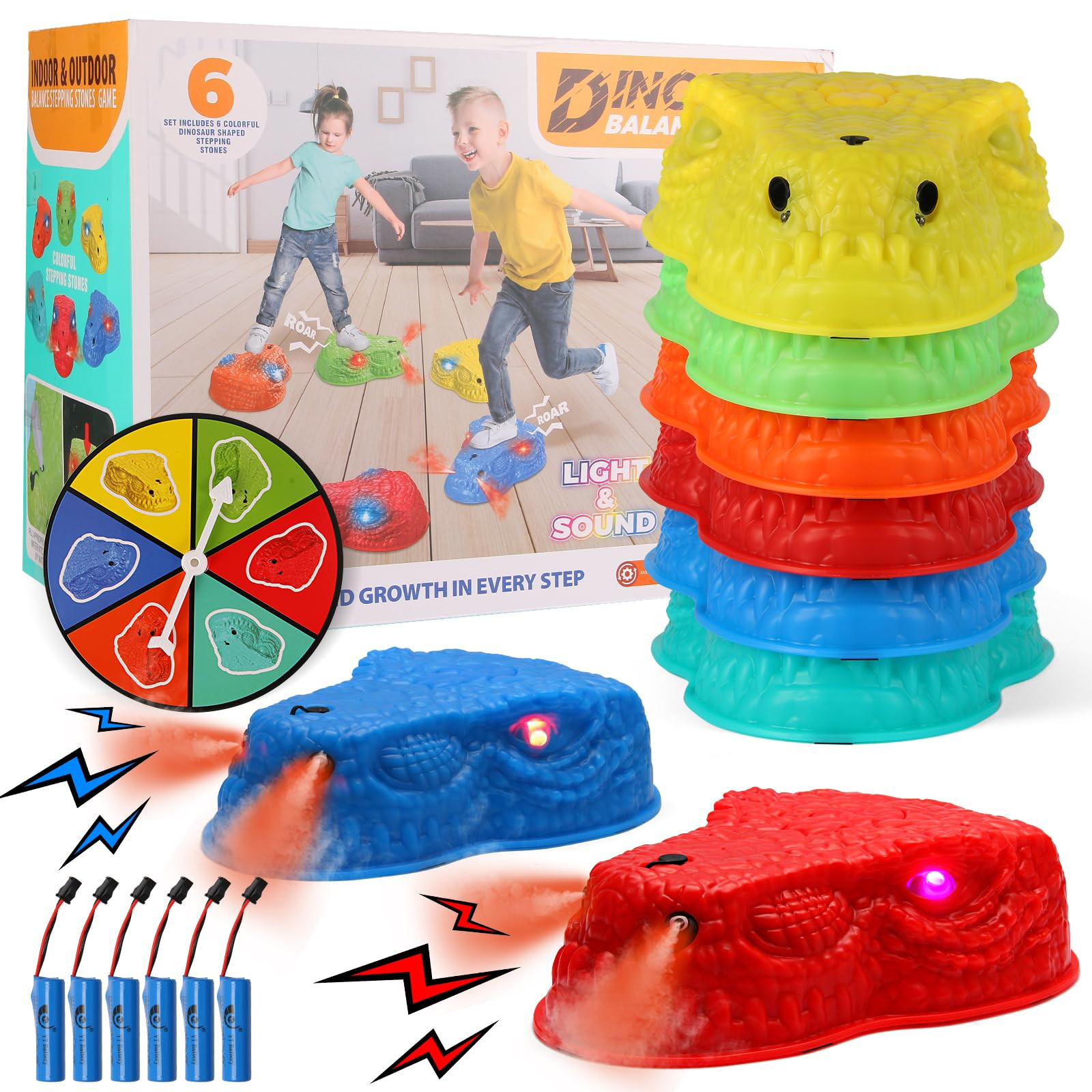 6 Pcs Dinosaur Stepping Stones for Kids, Light up Mist Spray & Roaring Non-Slip Balance Stepping ... | Amazon (US)