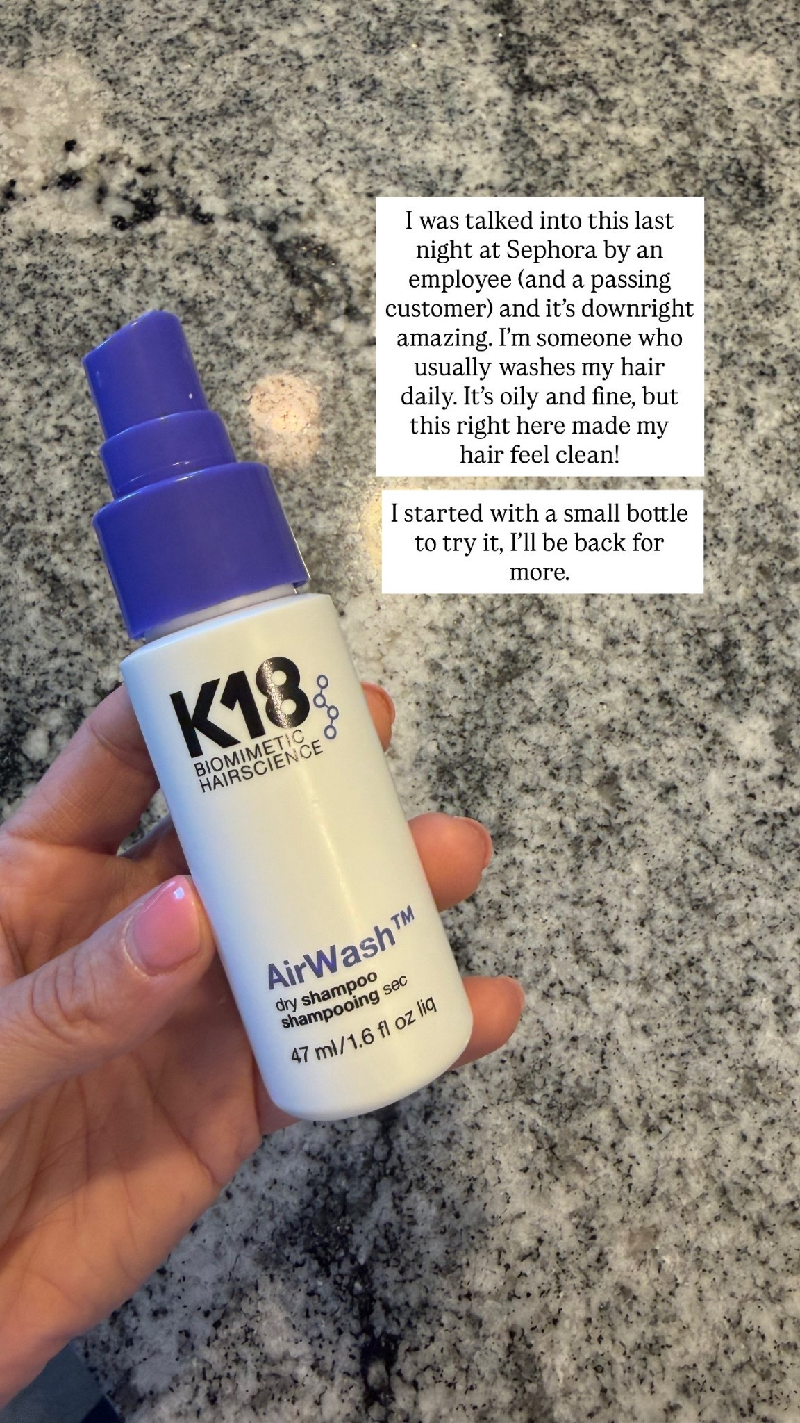 I’m a dry shampoo convert because of this! I usually wash my hair daily. It’s oily and fine and I never feel clean. This actually works. I successfully skipped a wash today and my hair feel clean and voluminous. 