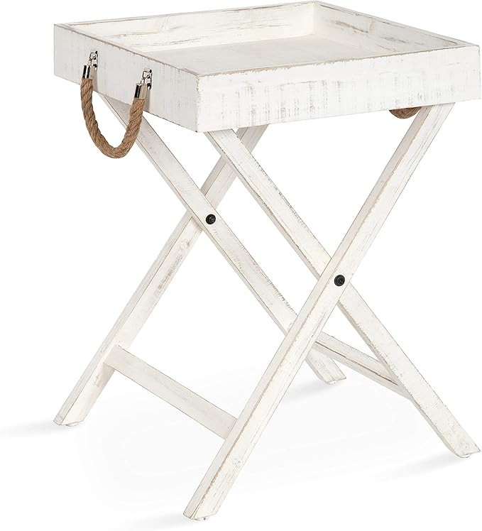 Kate and Laurel Bayville Vintage Tray Table, 17" x 17" x 24", White, Rustic Coastal Tray for Disp... | Amazon (US)