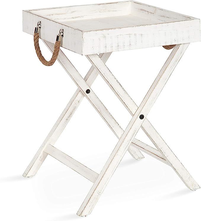 Kate and Laurel Bayville Vintage Tray Table, 17" x 17" x 24", White, Rustic Coastal Tray for Disp... | Amazon (US)